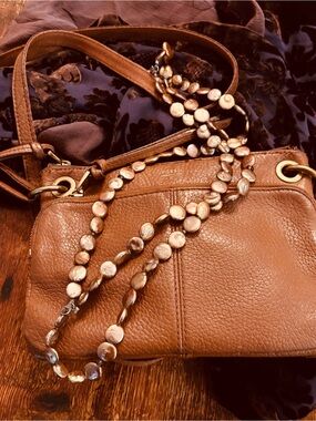 Fossil Cognac Tan Pebbled Leather Crossbody Bag